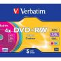 DVD+RW Verbatim 4,7GB 4x Colour slim box / 5ks