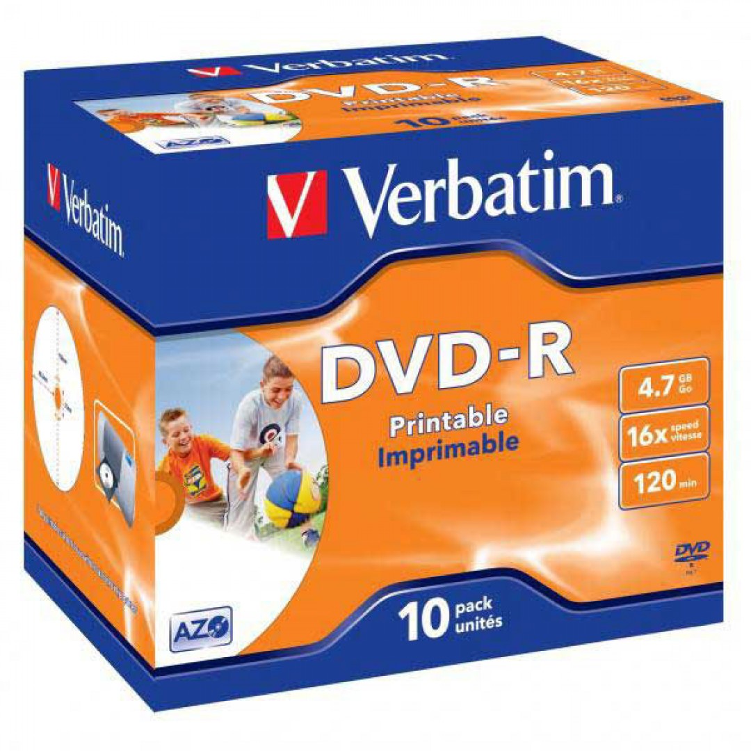 DVD-R Verbatim 4,7GB , 16x, 12cm jewel case Wide Printable
